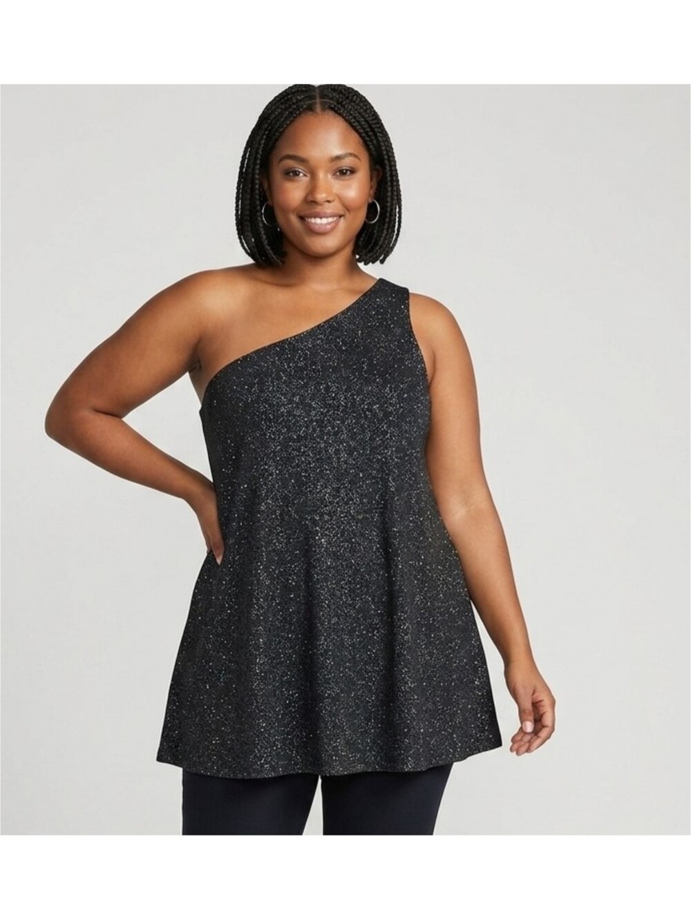 Torrid Black Sparkly Glitter Jersey Knit One Shoulder Top